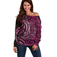 New Zealand Hammerhead Shark Off Shoulder Sweater Maori Haehae Mangopare Pink - Polynesian Pride