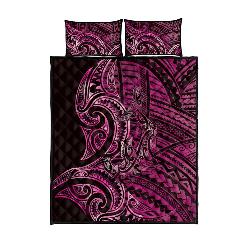 New Zealand Hammerhead Shark Quilt Bed Set Maori Haehae Mangopare Pink - Polynesian Pride