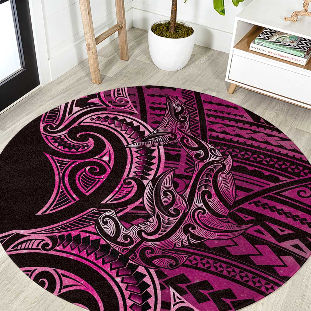 New Zealand Hammerhead Shark Round Carpet Maori Haehae Mangopare Pink - Polynesian Pride