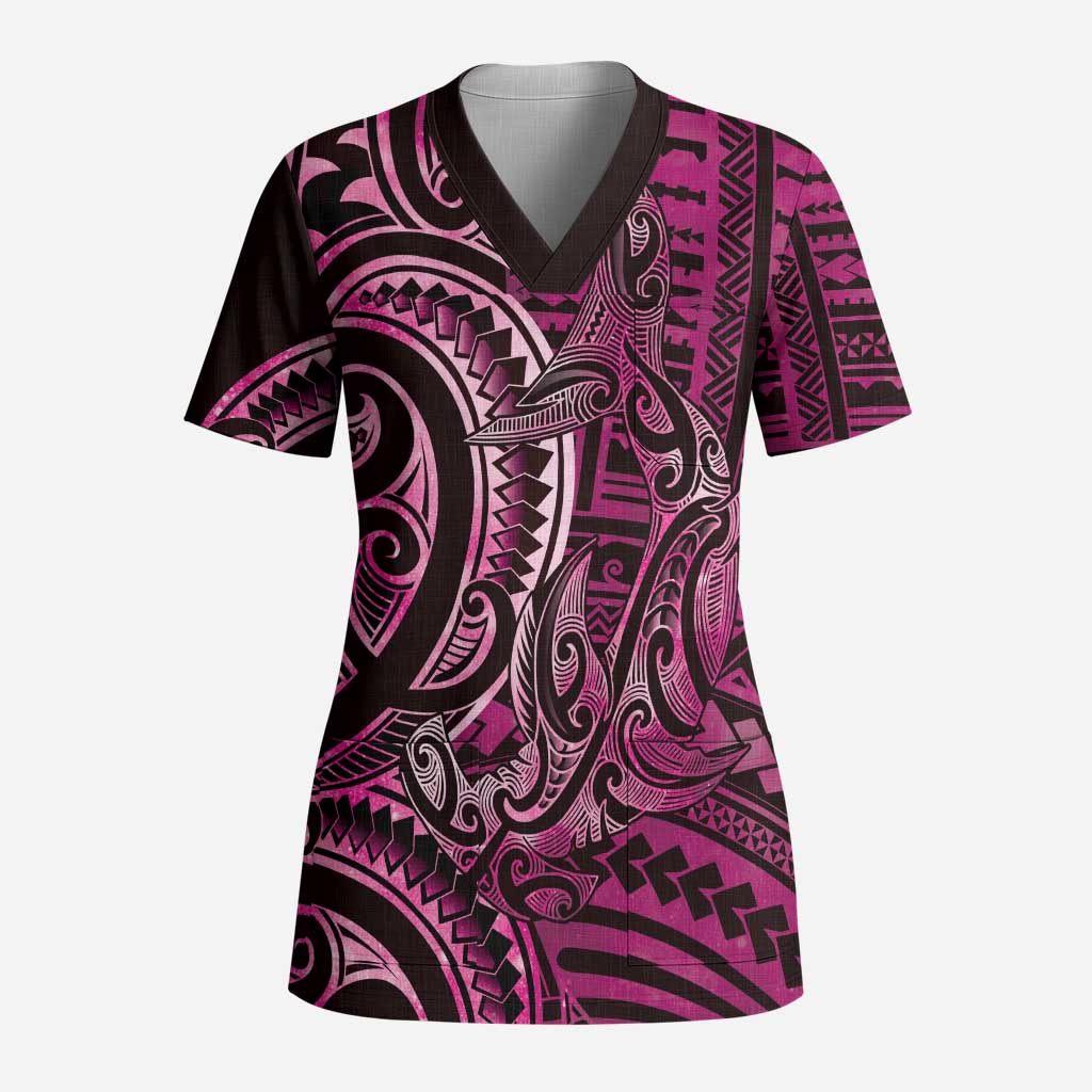 New Zealand Hammerhead Shark Scrub Top Maori Haehae Mangopare Pink - Polynesian Pride