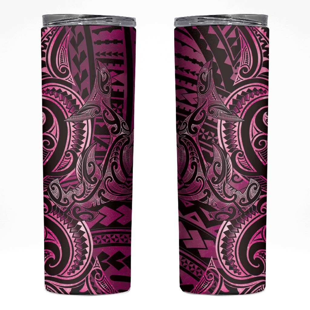 New Zealand Hammerhead Shark Skinny Tumbler Maori Haehae Mangopare Pink - Polynesian Pride
