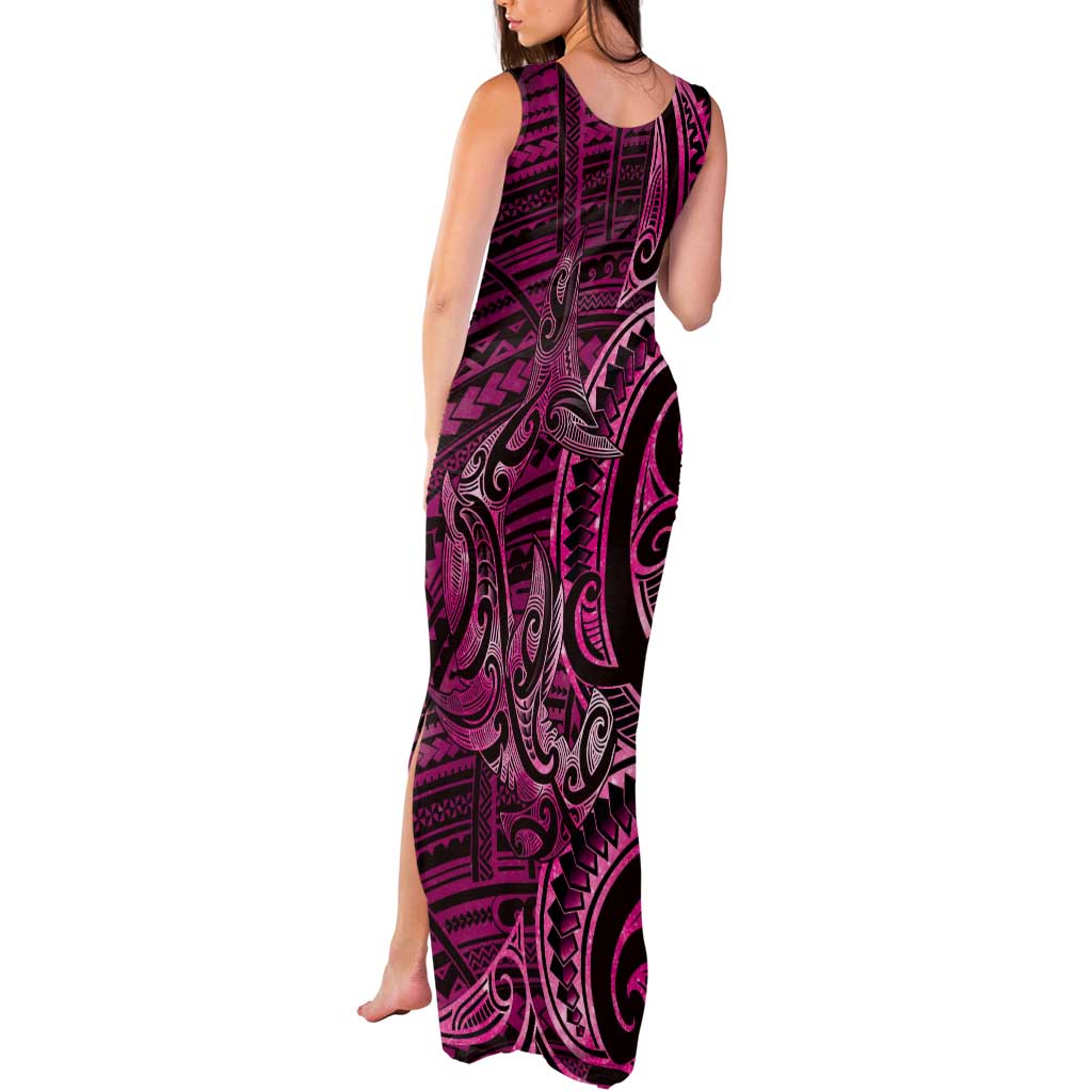 New Zealand Hammerhead Shark Tank Maxi Dress Maori Haehae Mangopare Pink LT14 - Polynesian Pride