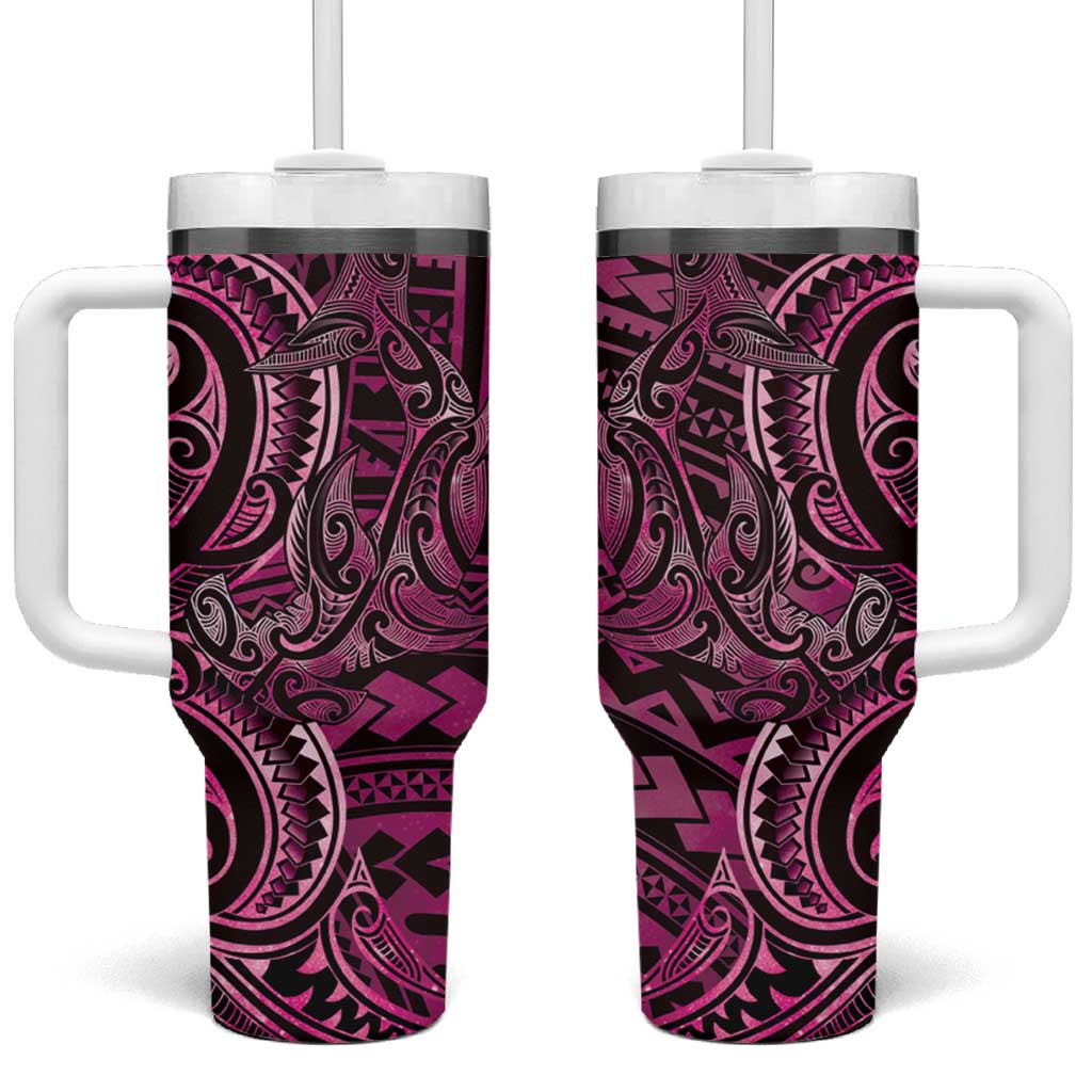 New Zealand Hammerhead Shark Tumbler With Handle Maori Haehae Mangopare Pink - Polynesian Pride