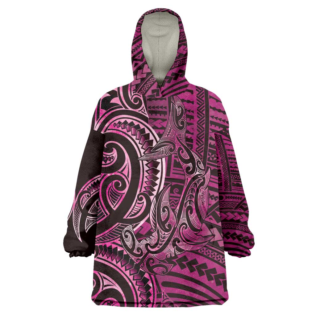 New Zealand Hammerhead Shark Wearable Blanket Hoodie Maori Haehae Mangopare Pink LT14 One Size Pink - Polynesian Pride