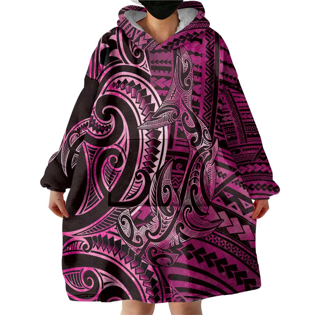 New Zealand Hammerhead Shark Wearable Blanket Hoodie Maori Haehae Mangopare Pink LT14 - Polynesian Pride