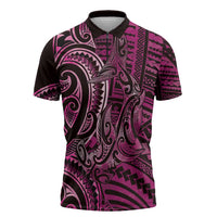 New Zealand Hammerhead Shark Zipper Polo Shirt Maori Haehae Mangopare Pink - Polynesian Pride