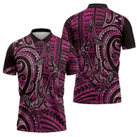 New Zealand Hammerhead Shark Zipper Polo Shirt Maori Haehae Mangopare Pink - Polynesian Pride