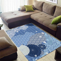 Blue Palaka Japanese Patterns Area Rug Asanoha Seigaiha Sakura Motif - Polynesian Pride