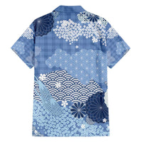 Blue Palaka Japanese Patterns Family Matching Long Sleeve Bodycon Dress and Hawaiian Shirt Asanoha Seigaiha Sakura Motif LT14 - Polynesian Pride