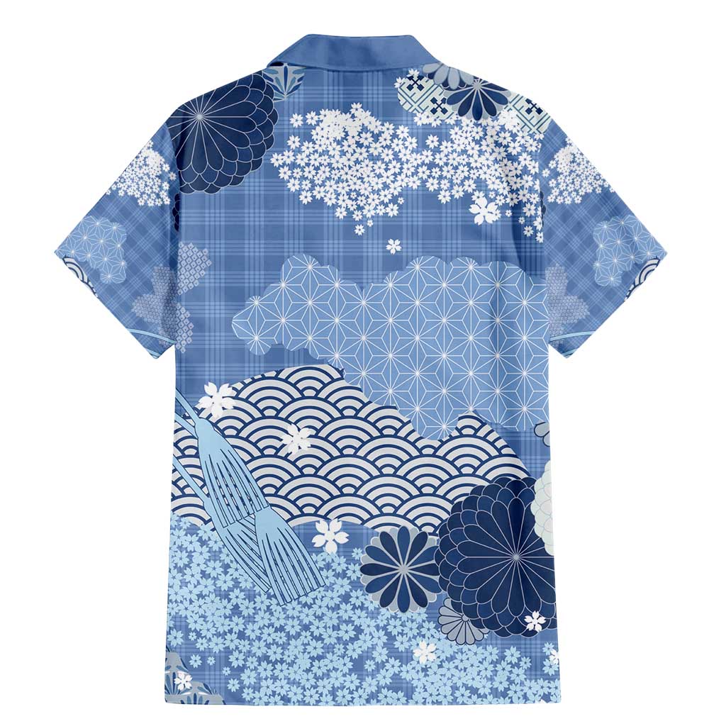 Blue Palaka Japanese Patterns Family Matching Mermaid Dress and Hawaiian Shirt Asanoha Seigaiha Sakura Motif - Polynesian Pride