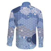 Blue Palaka Japanese Patterns Family Matching Tank Maxi Dress and Hawaiian Shirt Asanoha Seigaiha Sakura Motif - Polynesian Pride