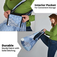 Blue Palaka Japanese Patterns Grocery Bag Asanoha Seigaiha Sakura Motif - Polynesian Pride