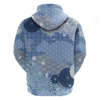 Blue Palaka Japanese Patterns Hoodie Asanoha Seigaiha Sakura Motif - Polynesian Pride