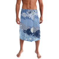 Blue Palaka Japanese Patterns Lavalava Asanoha Seigaiha Sakura Motif - Polynesian Pride