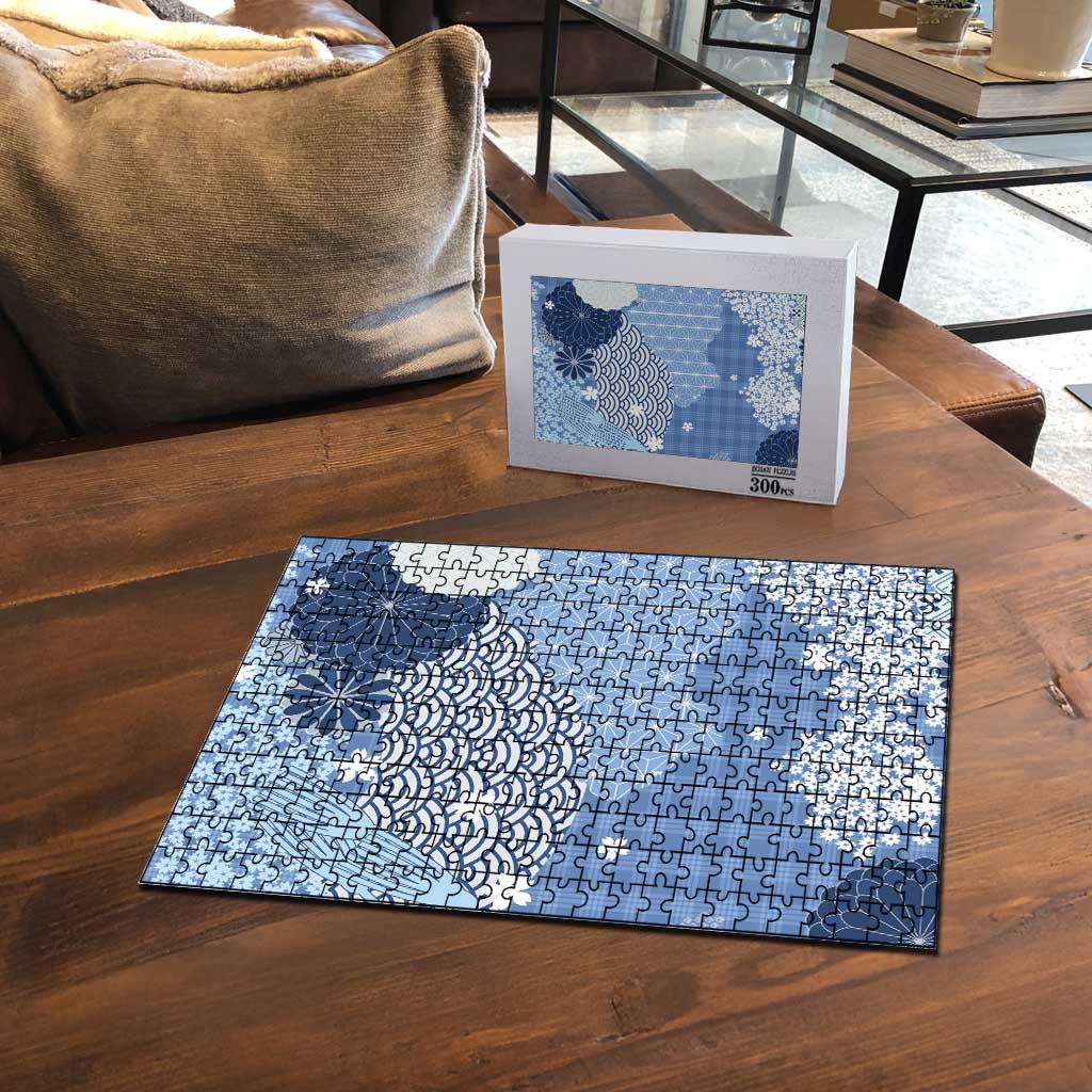 Blue Palaka Japanese Patterns Puzzle Asanoha Seigaiha Sakura Motif - Polynesian Pride