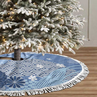 Blue Palaka Japanese Patterns Tree Skirt Asanoha Seigaiha Sakura Motif - Polynesian Pride