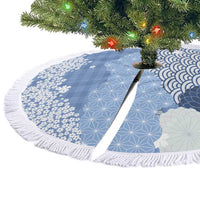 Blue Palaka Japanese Patterns Tree Skirt Asanoha Seigaiha Sakura Motif - Polynesian Pride