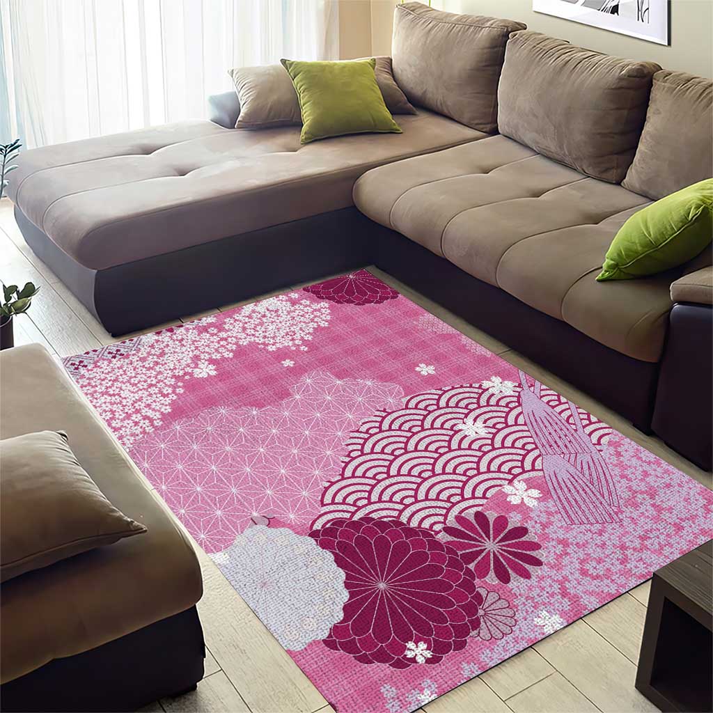 Pink Palaka Japanese Patterns Area Rug Asanoha Seigaiha Sakura Motif - Polynesian Pride
