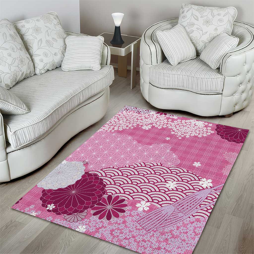 Pink Palaka Japanese Patterns Area Rug Asanoha Seigaiha Sakura Motif - Polynesian Pride