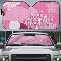 Pink Palaka Japanese Patterns Auto Sun Shade Asanoha Seigaiha Sakura Motif - Polynesian Pride