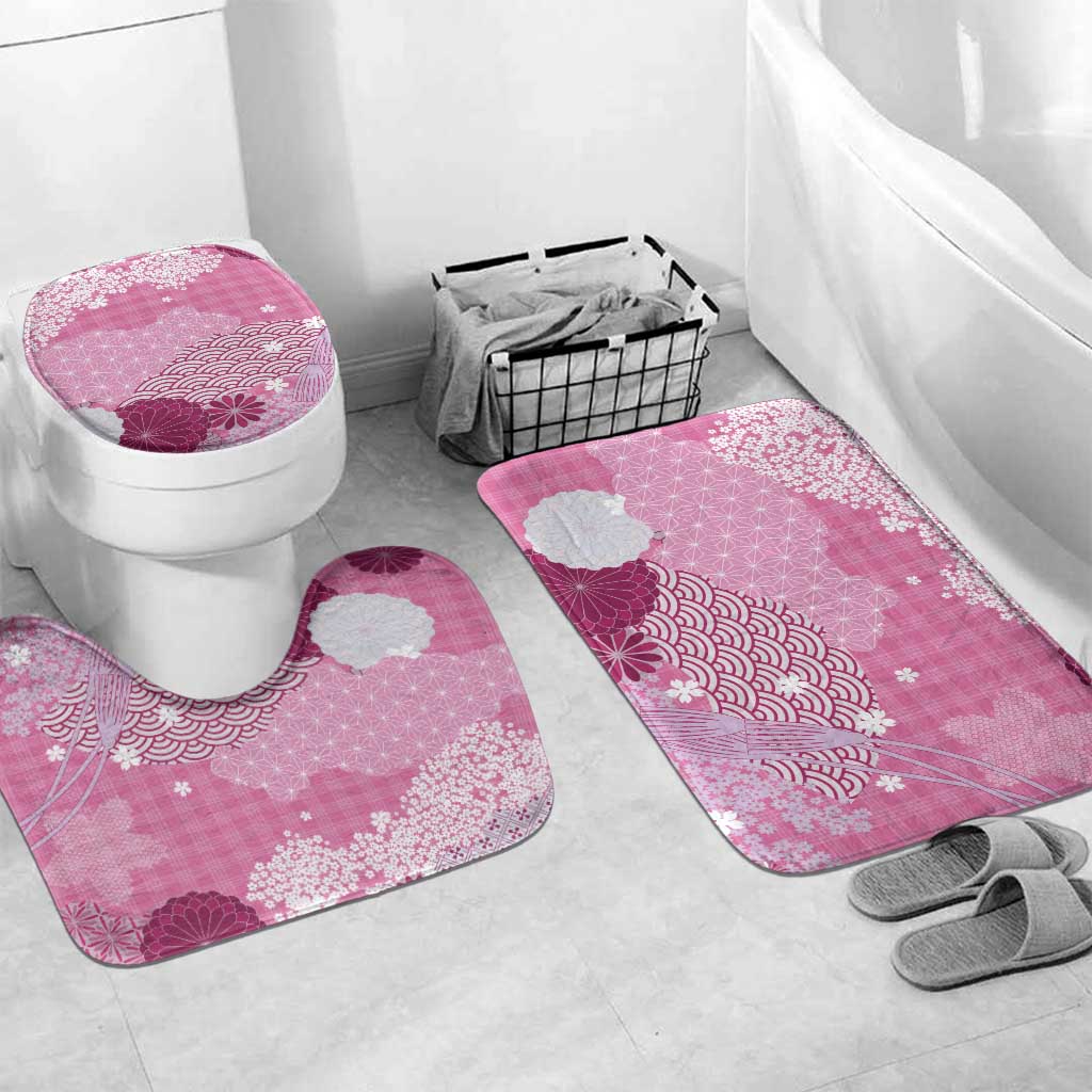 Pink Palaka Japanese Patterns Bathroom Set Asanoha Seigaiha Sakura Motif - Polynesian Pride