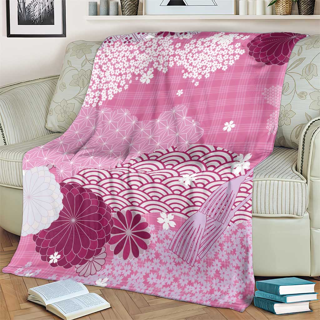 Pink Palaka Japanese Patterns Blanket Asanoha Seigaiha Sakura Motif LT14 - Polynesian Pride