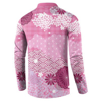 Pink Palaka Japanese Patterns Button Sweatshirt Asanoha Seigaiha Sakura Motif - Polynesian Pride