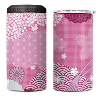 Pink Palaka Japanese Patterns 4 in 1 Can Cooler Tumbler Asanoha Seigaiha Sakura Motif - Polynesian Pride