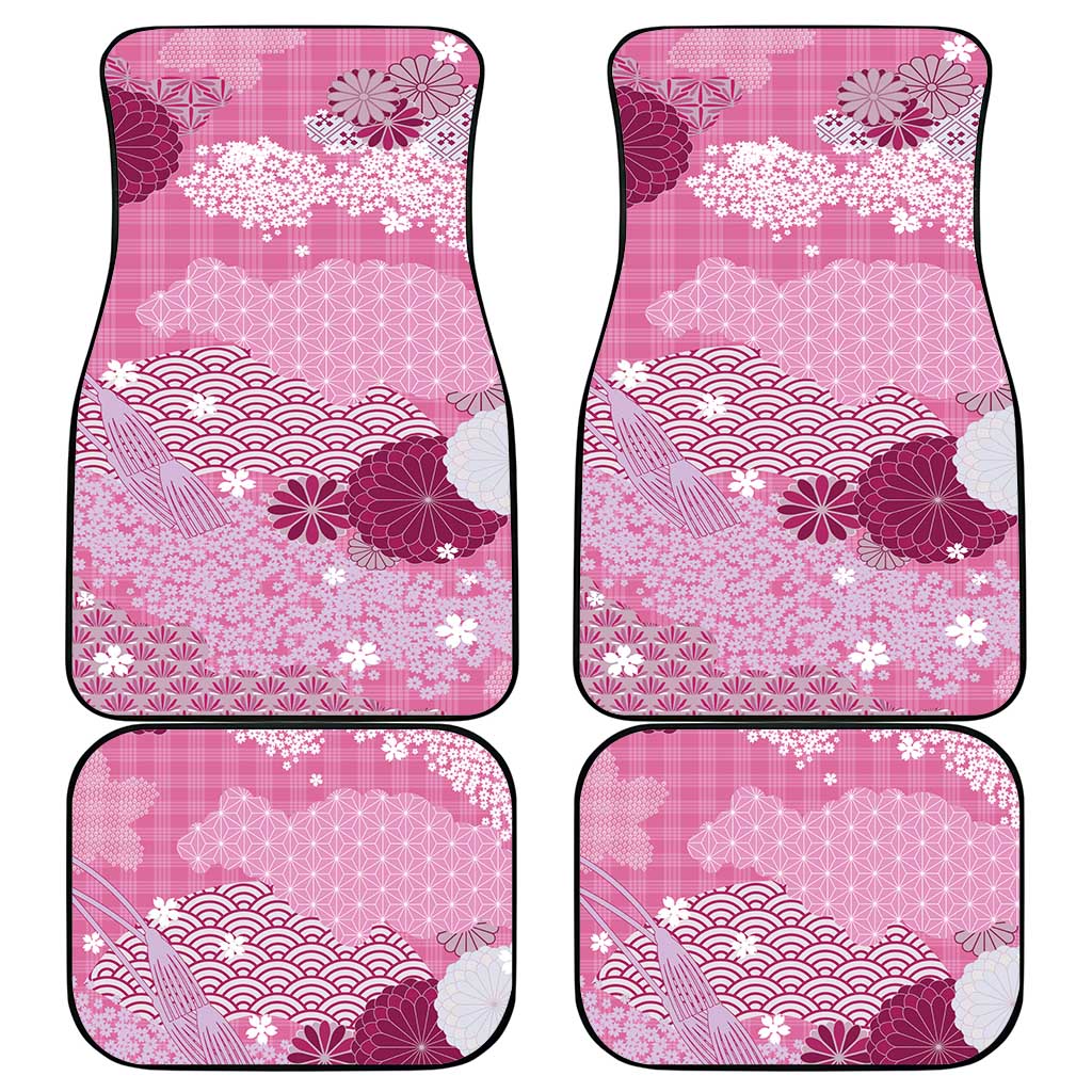 Pink Palaka Japanese Patterns Car Mats Asanoha Seigaiha Sakura Motif LT14 - Polynesian Pride