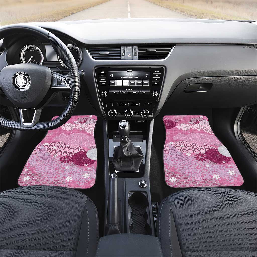 Pink Palaka Japanese Patterns Car Mats Asanoha Seigaiha Sakura Motif LT14 Set 2pcs - Front Pink - Polynesian Pride