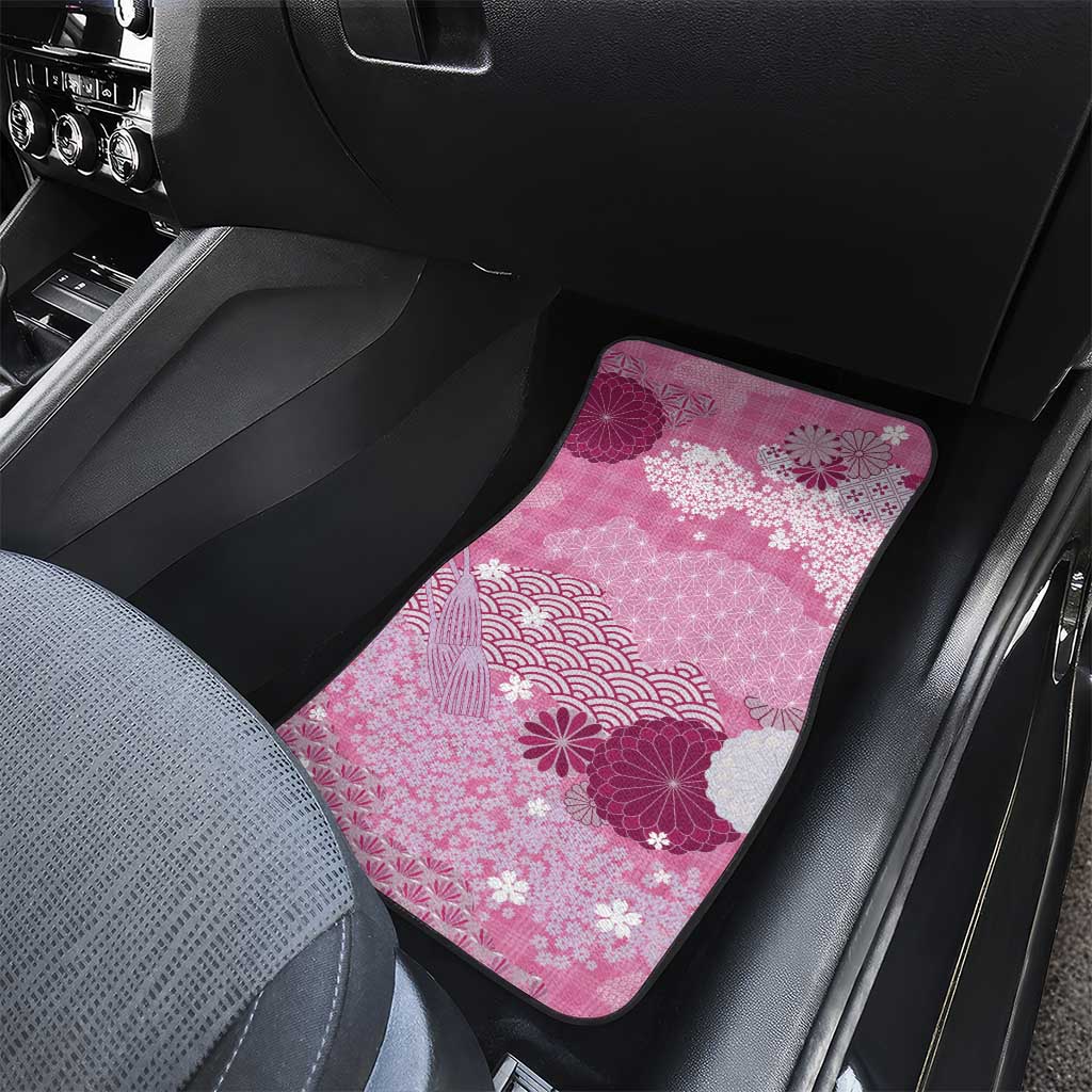 Pink Palaka Japanese Patterns Car Mats Asanoha Seigaiha Sakura Motif LT14 - Polynesian Pride