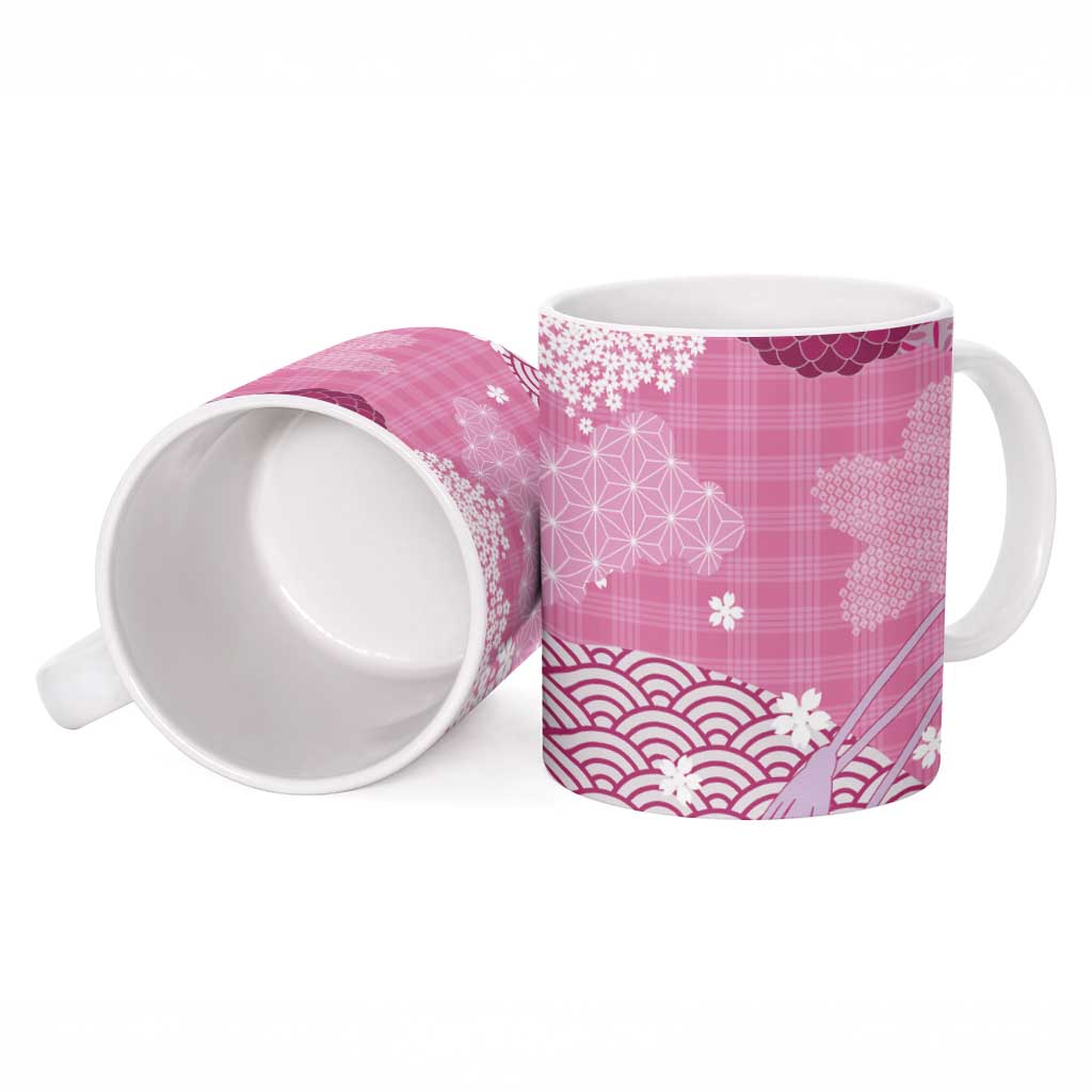 Pink Palaka Japanese Patterns Ceramic Mug Asanoha Seigaiha Sakura Motif - Polynesian Pride