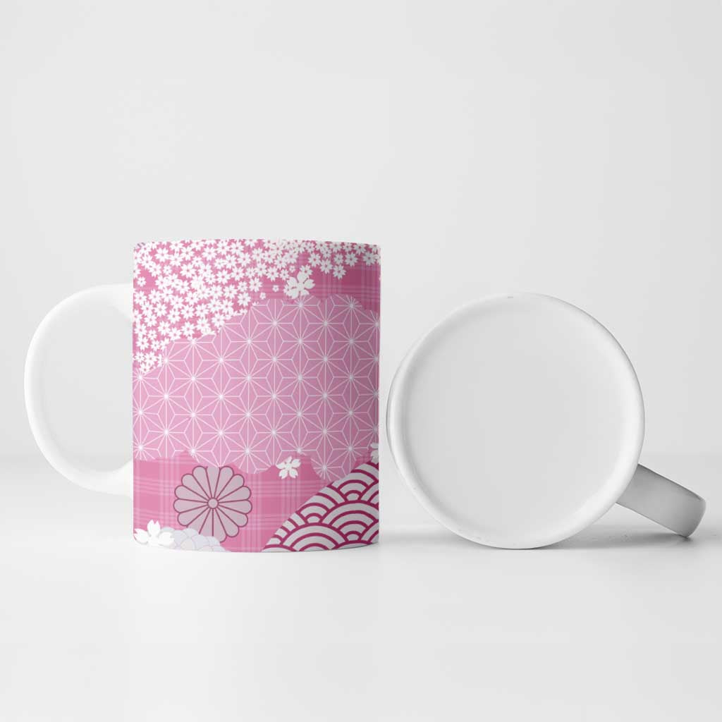 Pink Palaka Japanese Patterns Ceramic Mug Asanoha Seigaiha Sakura Motif - Polynesian Pride