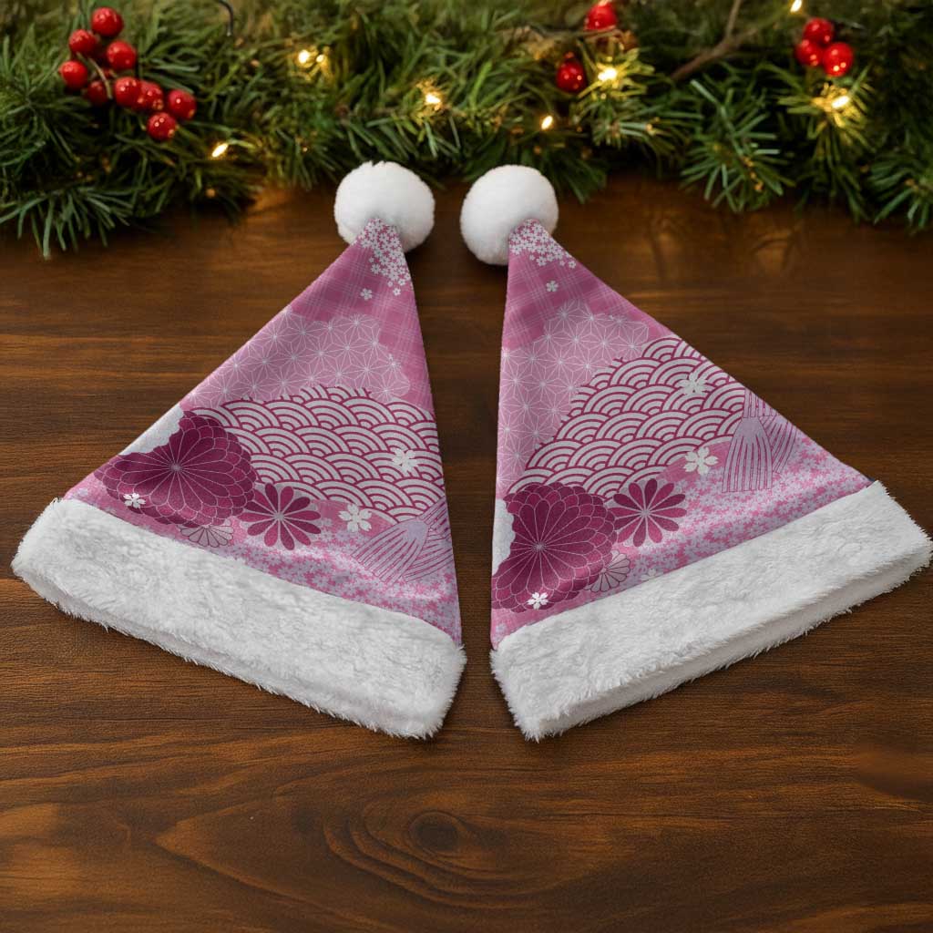 Pink Palaka Japanese Patterns Christmas Santa Hat Asanoha Seigaiha Sakura Motif - Polynesian Pride