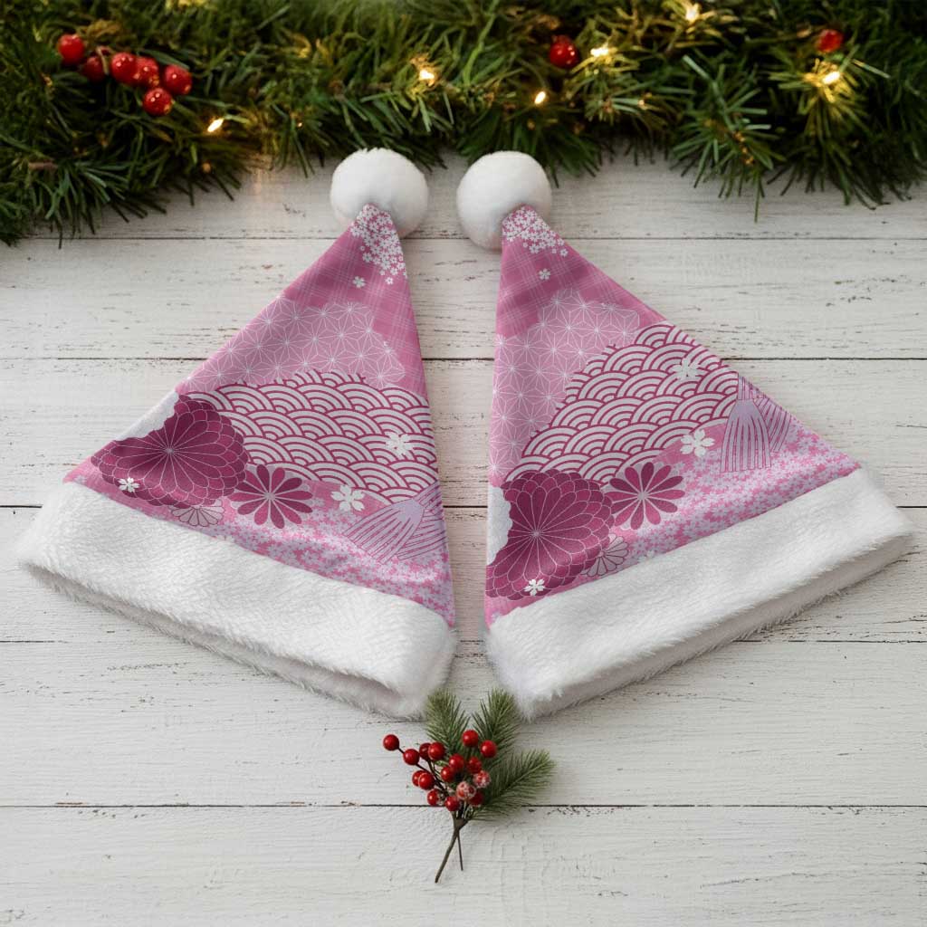 Pink Palaka Japanese Patterns Christmas Santa Hat Asanoha Seigaiha Sakura Motif - Polynesian Pride