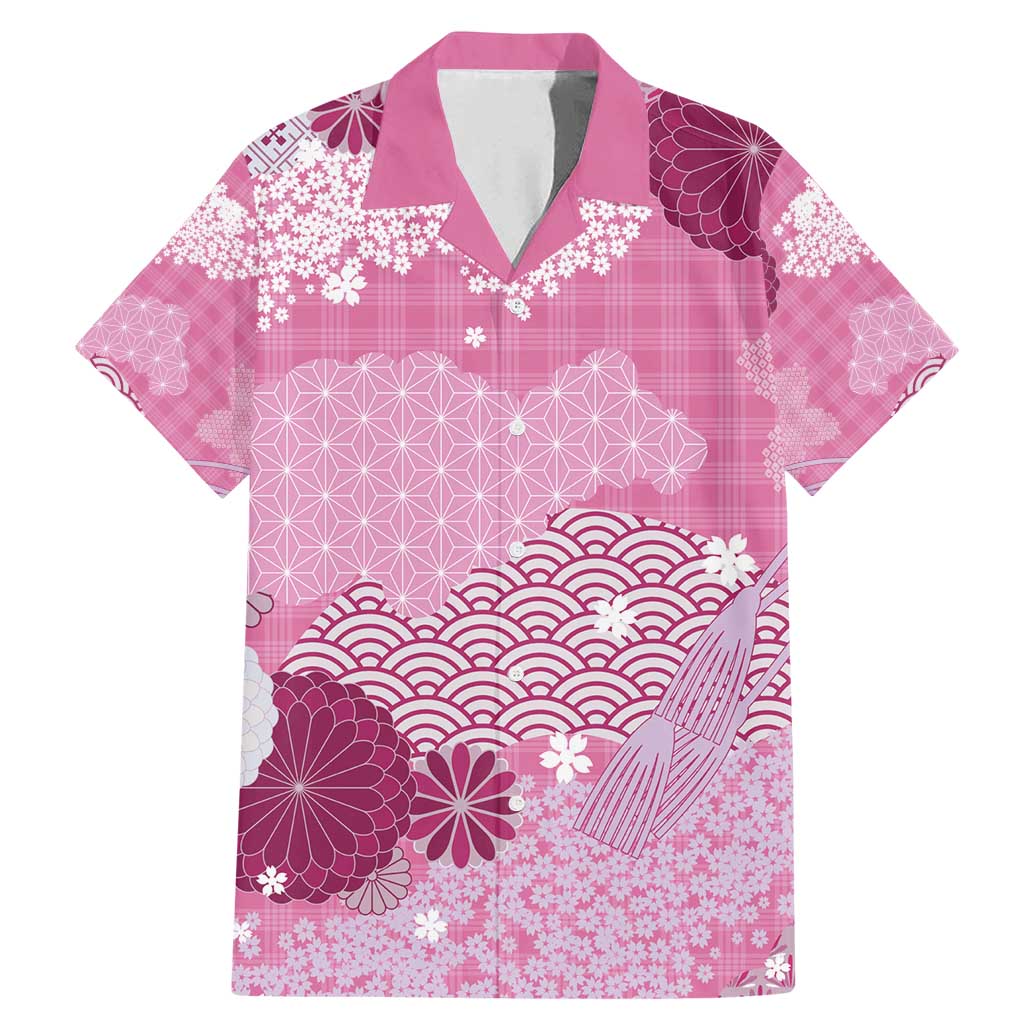 Pink Palaka Japanese Patterns Family Matching Mermaid Dress and Hawaiian Shirt Asanoha Seigaiha Sakura Motif - Polynesian Pride
