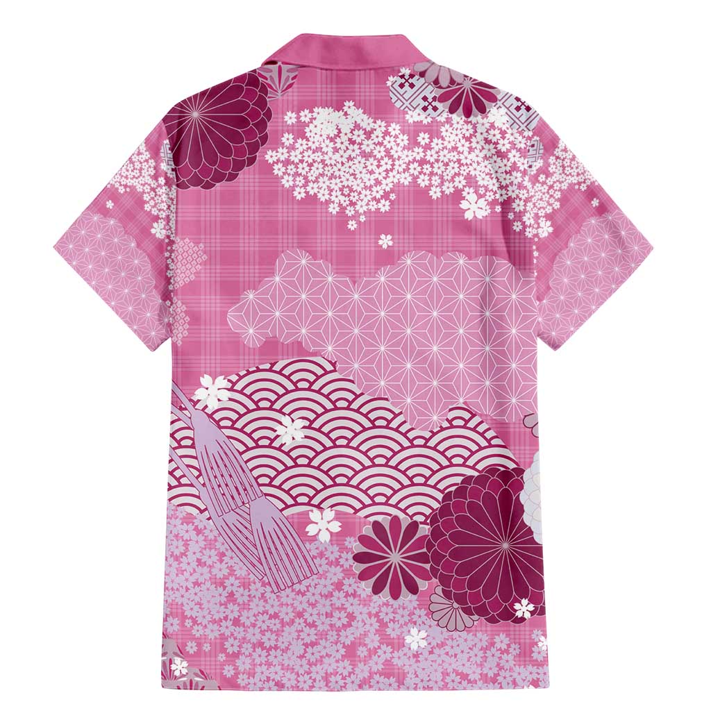 Pink Palaka Japanese Patterns Family Matching Mermaid Dress and Hawaiian Shirt Asanoha Seigaiha Sakura Motif - Polynesian Pride