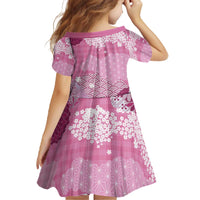 Pink Palaka Japanese Patterns Family Matching Off The Shoulder Long Sleeve Dress and Hawaiian Shirt Asanoha Seigaiha Sakura Motif - Polynesian Pride