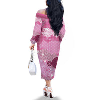 Pink Palaka Japanese Patterns Family Matching Off The Shoulder Long Sleeve Dress and Hawaiian Shirt Asanoha Seigaiha Sakura Motif - Polynesian Pride