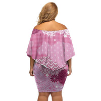 Pink Palaka Japanese Patterns Family Matching Off Shoulder Short Dress and Hawaiian Shirt Asanoha Seigaiha Sakura Motif - Polynesian Pride