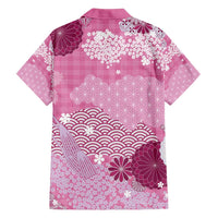 Pink Palaka Japanese Patterns Family Matching Summer Maxi Dress and Hawaiian Shirt Asanoha Seigaiha Sakura Motif - Polynesian Pride