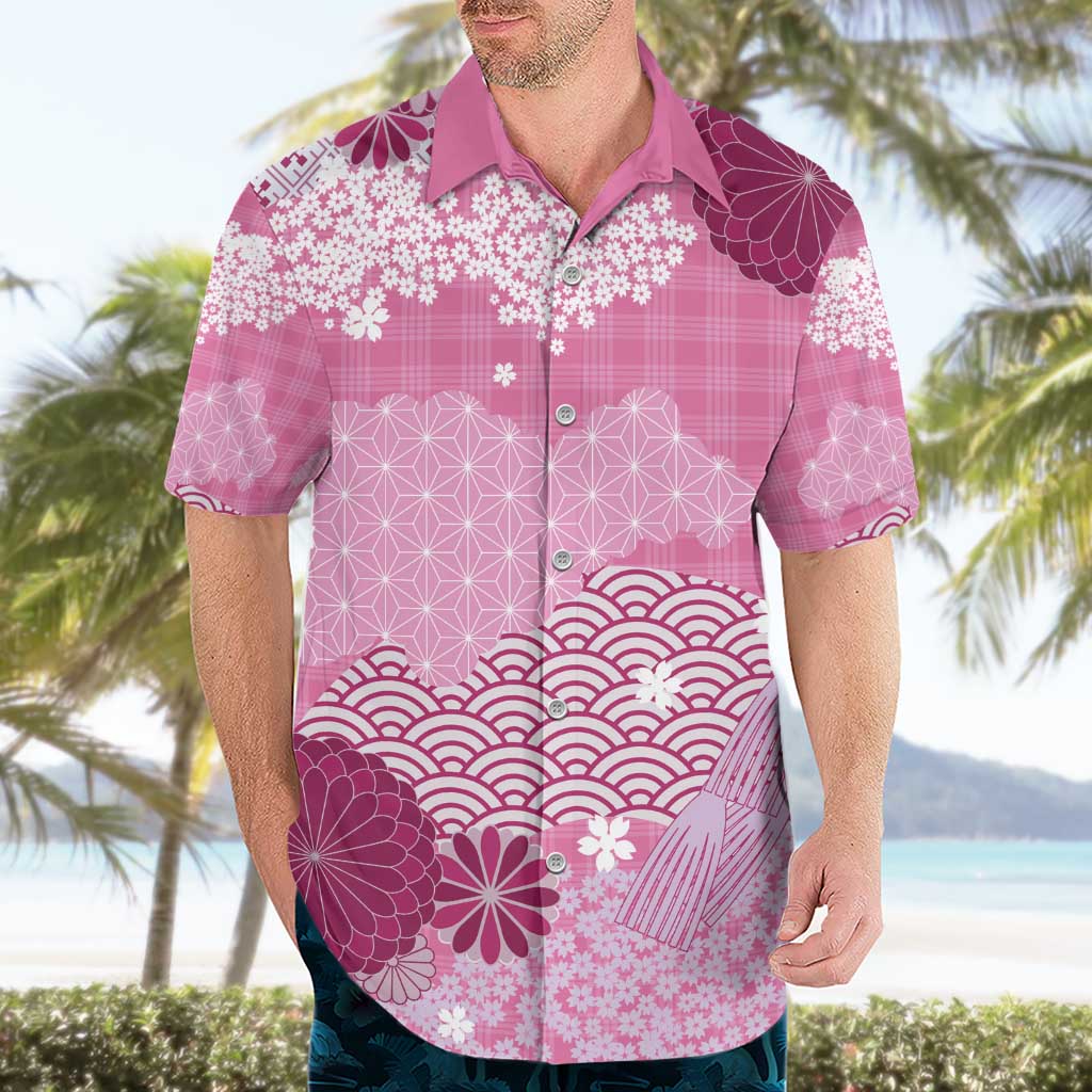 Pink Palaka Japanese Patterns Hawaiian Shirt Asanoha Seigaiha Sakura Motif - Polynesian Pride