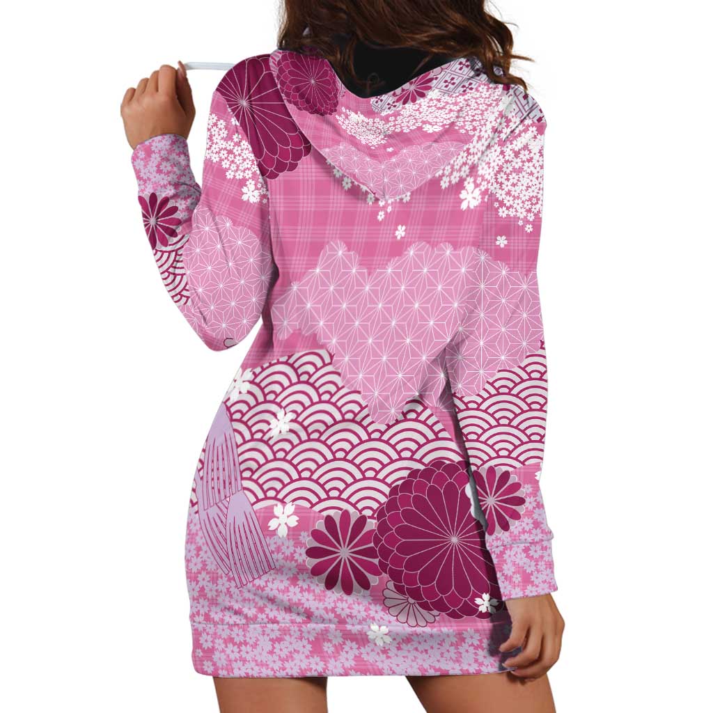 Pink Palaka Japanese Patterns Hoodie Dress Asanoha Seigaiha Sakura Motif LT14 - Polynesian Pride