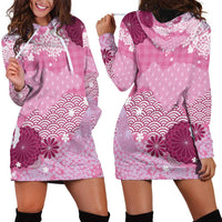 Pink Palaka Japanese Patterns Hoodie Dress Asanoha Seigaiha Sakura Motif LT14 - Polynesian Pride