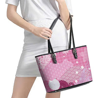 Pink Palaka Japanese Patterns Leather Tote Bag Asanoha Seigaiha Sakura Motif LT14 - Polynesian Pride