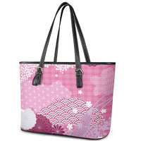 Pink Palaka Japanese Patterns Leather Tote Bag Asanoha Seigaiha Sakura Motif LT14 - Polynesian Pride