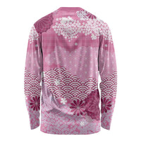 Pink Palaka Japanese Patterns Long Sleeve Shirt Asanoha Seigaiha Sakura Motif - Polynesian Pride