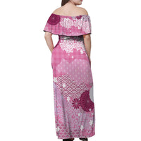 Pink Palaka Japanese Patterns Off Shoulder Maxi Dress Asanoha Seigaiha Sakura Motif - Polynesian Pride