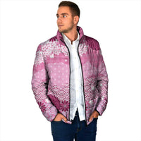 Pink Palaka Japanese Patterns Padded Jacket Asanoha Seigaiha Sakura Motif - Polynesian Pride