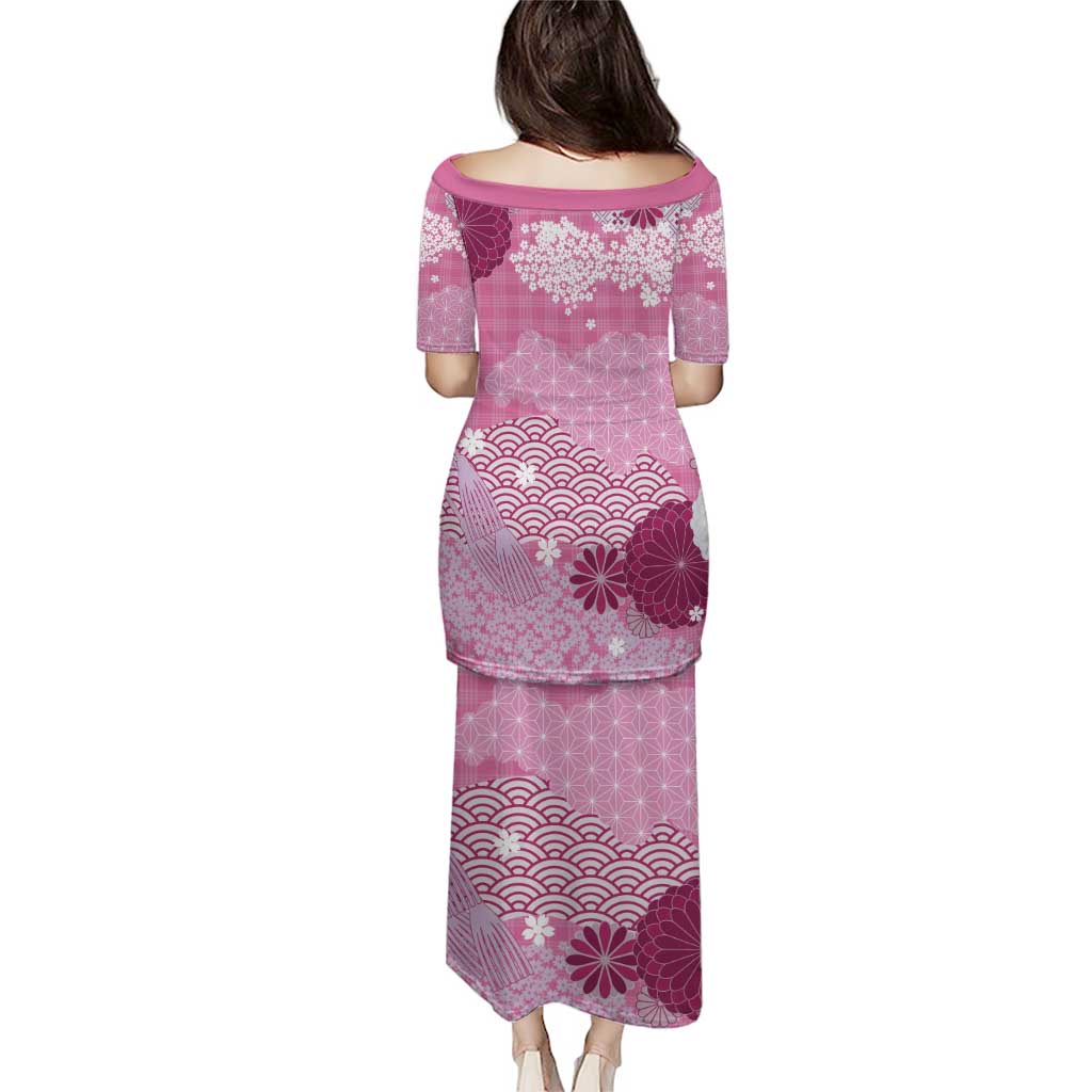 Pink Palaka Japanese Patterns Puletasi Asanoha Seigaiha Sakura Motif LT14 - Polynesian Pride